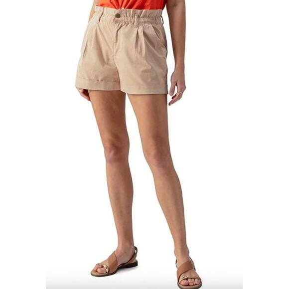 SANCTUARY Shorts Size 29 NEW Elastic Waist Cuffed Short Tan Khaki Paperbag - Picture 1 of 4